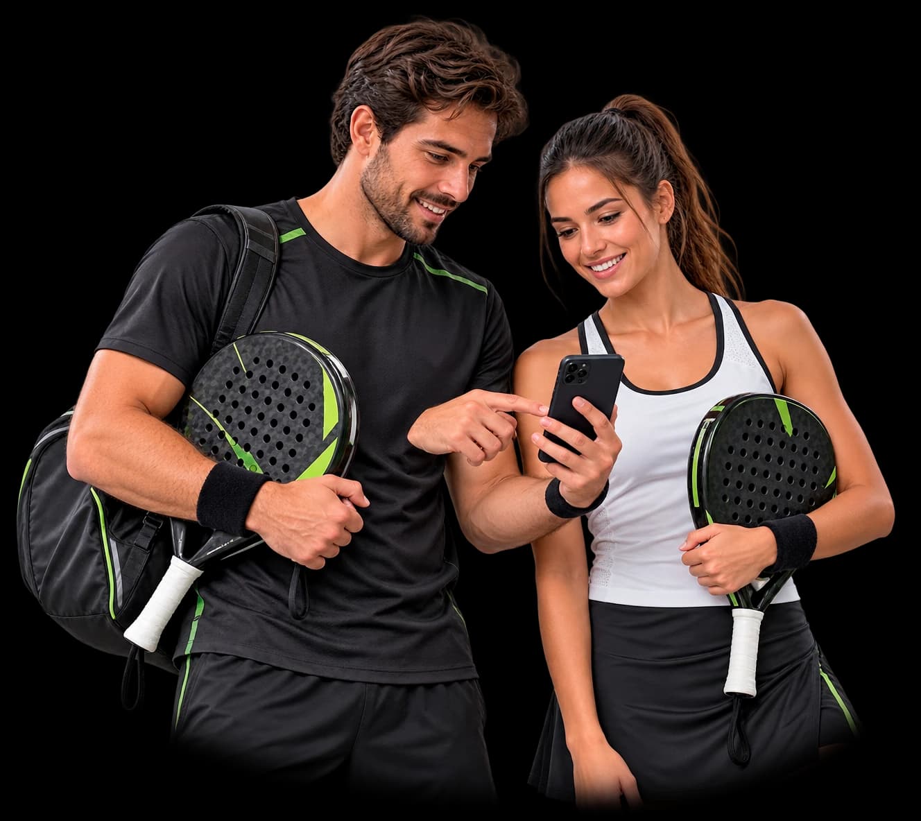 Pareja de jugadores de pádel consultando su celular